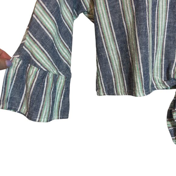 For Cynthia Women Crop Top PL Colorful Striped Tie Front Coastal Beachy Summer - Picture 4 of 9
